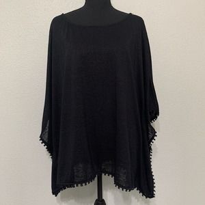 Tommy Bahama Oceana Foil Tassel Poncho Large/XL Black